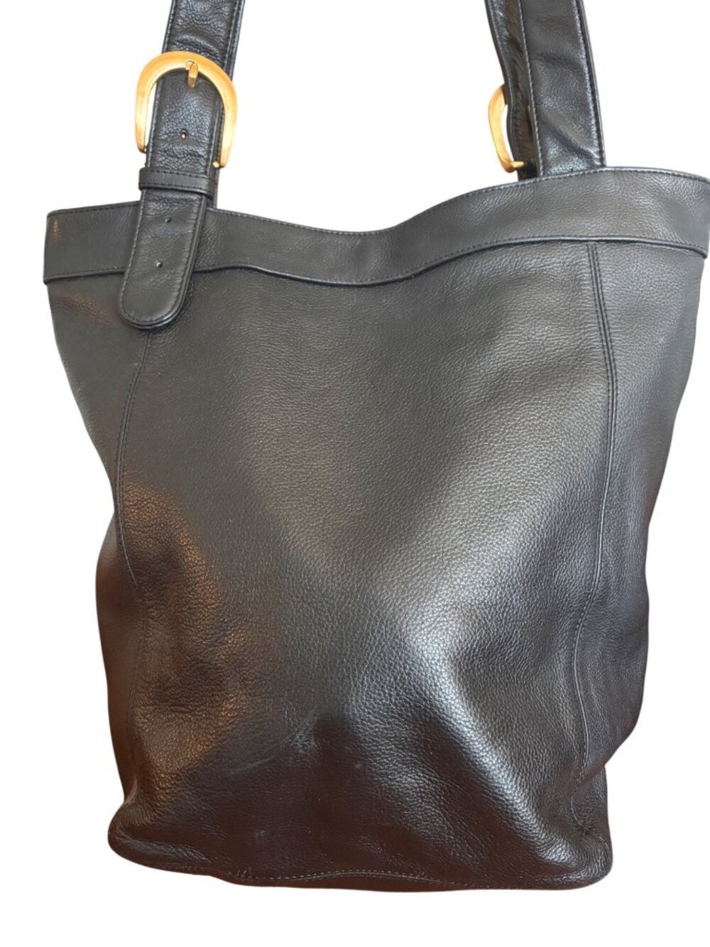 ILI New York Toronto  Black Leather Tote Bag With Gold Buckle Accents Classic